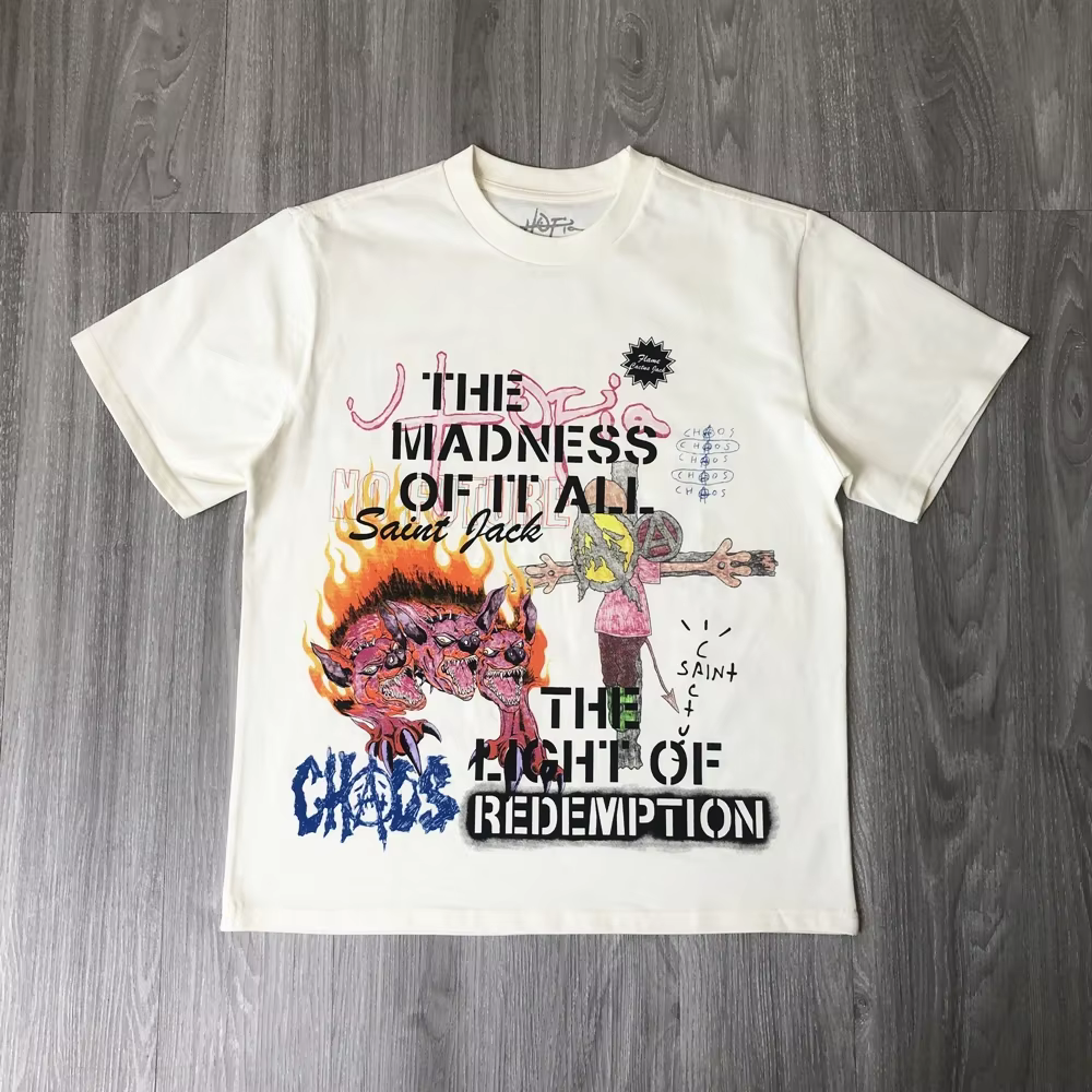 T-shirt imprimé Saint OF Michael pour homme, streetwear, animation, fouling, vintage, décontracté, m