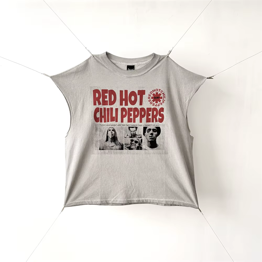Saint RHCP T-shirt à manches coupées pour hommes et femmes, hauts de qualité supérieure