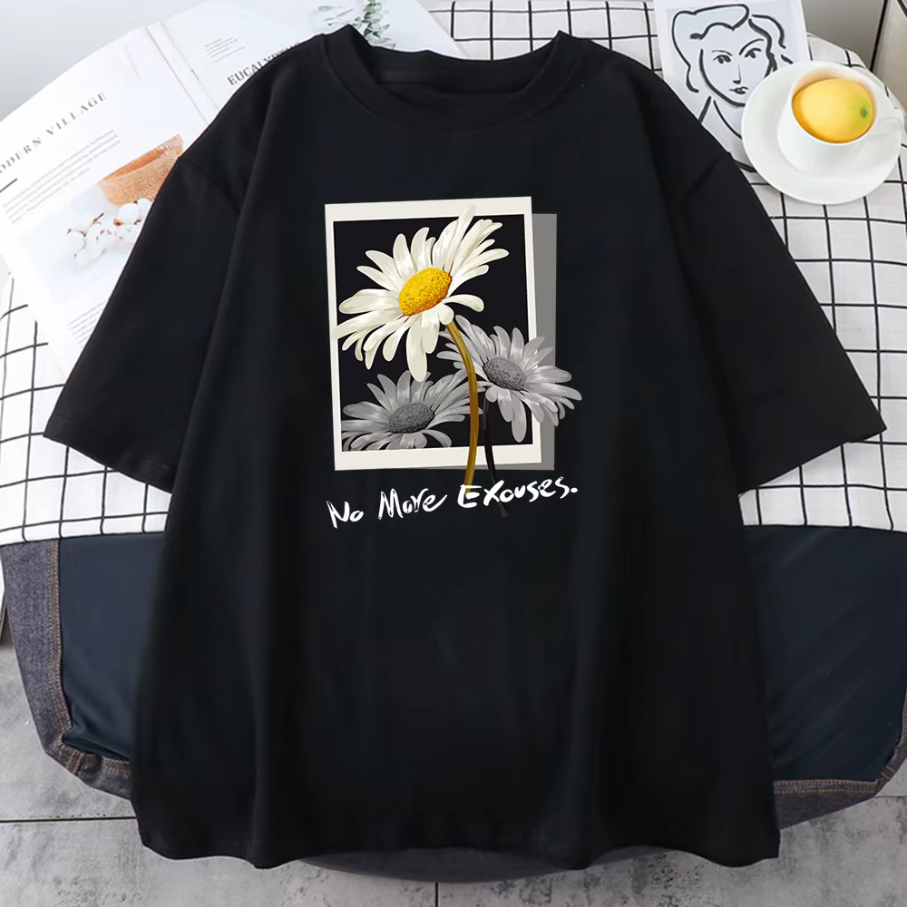 T-shirt en coton avec image de fleur pour femme, Hip Hop, Street Wear, Top Fashion, Économie graphiq