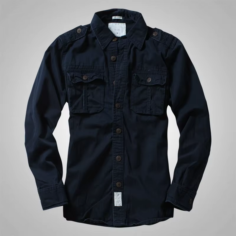 American Heavy Retro Men's Long Sleeved Camouflage Shirt Outdoor Cargo Casual Multi Pocket Work Shir