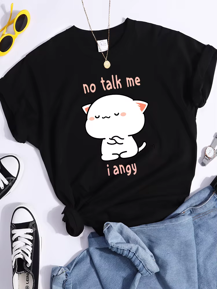 No Talk Me I Angy Arrogant Cat Kawaii T-Shirt femmes mode rue haut court Hip Hop Cool vêtements été 