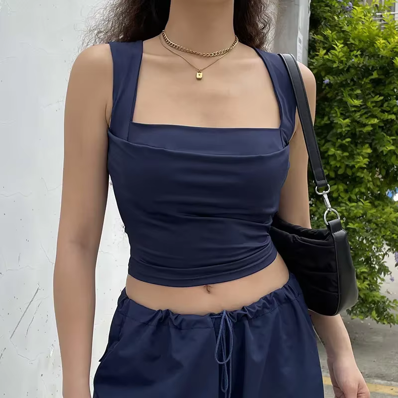 Débardeur pliable pour femmes, couleur unie, élégant, Slim, Sexy, Harajuku, minimaliste, haute rue, 