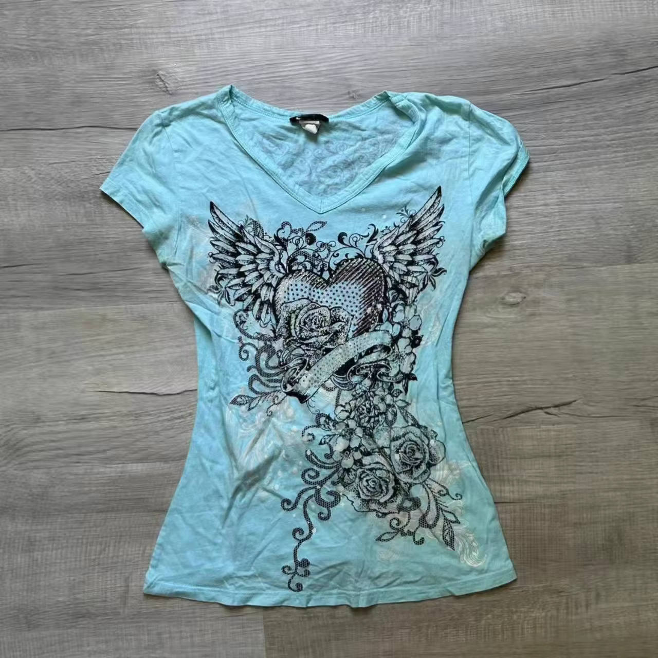 Américain rétro Hottie T-shirt sous-culture Punk esthétique impression t-shirts été mince col en v H