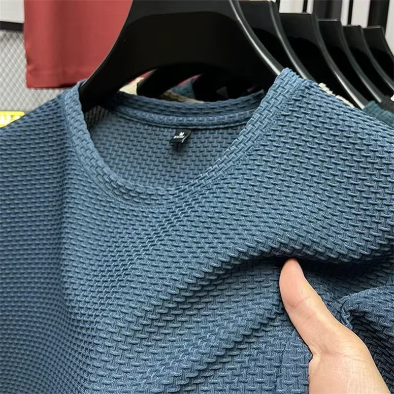 T-shirt d'été à manches courtes et col rond pour hommes, surdimensionné, résistant aux rides, haut r