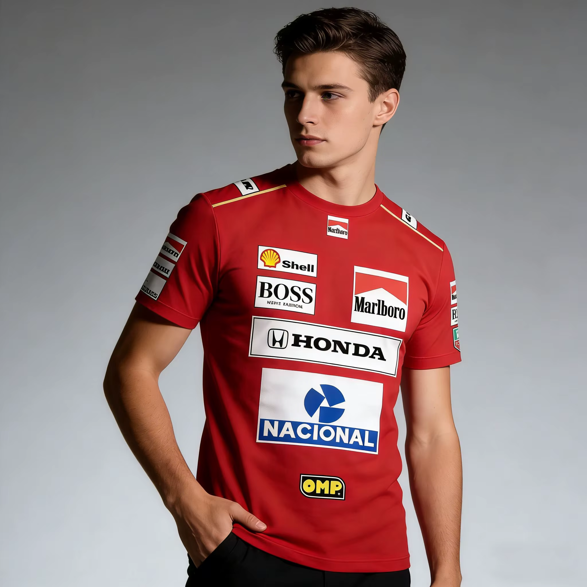 Nouveau T-shirt à manches courtes sport classique rouge Honda pour les activités de plein air, ample