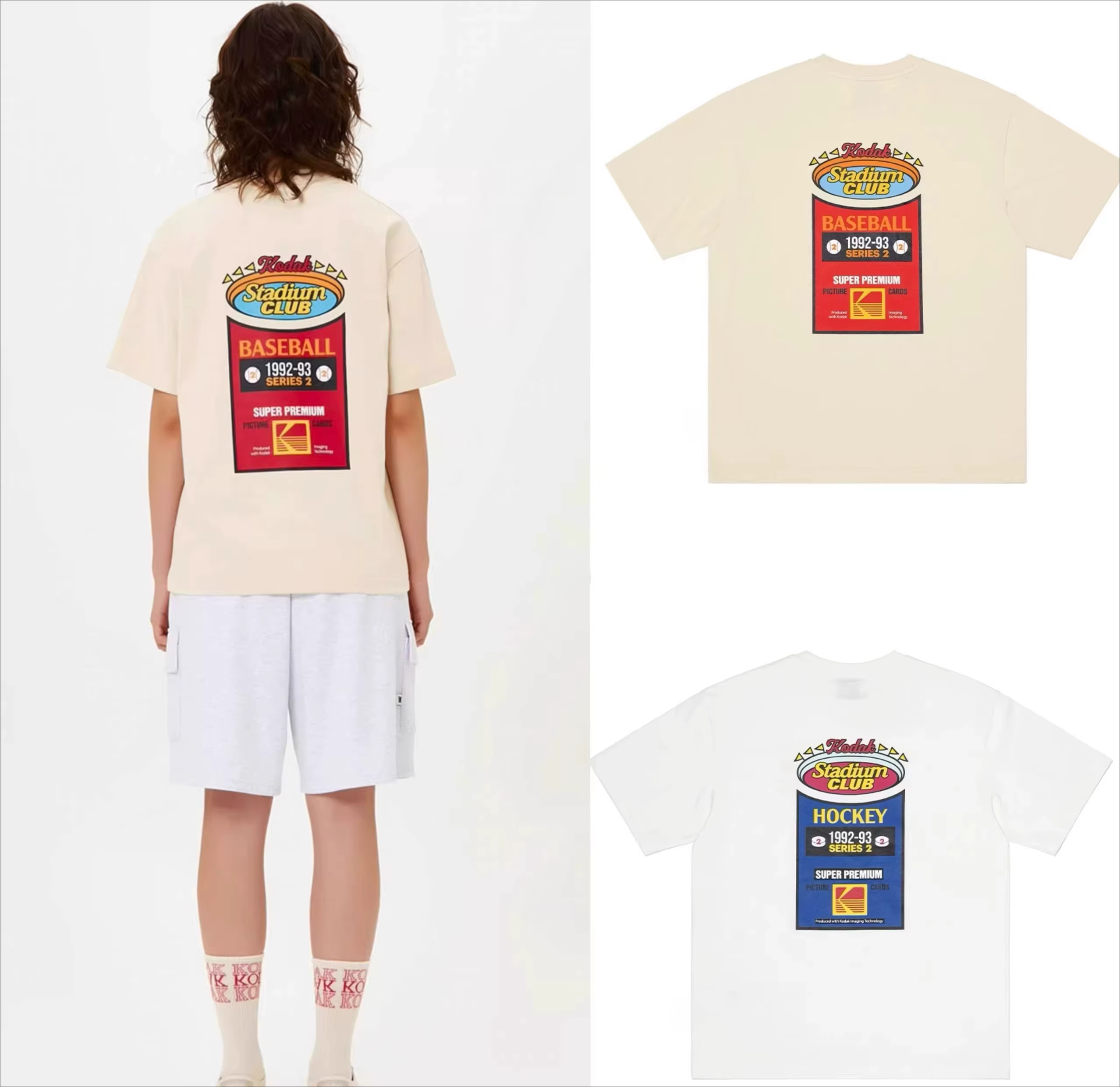 T-shirt d'été polyvalent pour hommes, 100% coton, imprimé sur film de marque Kodak, haut décontracté