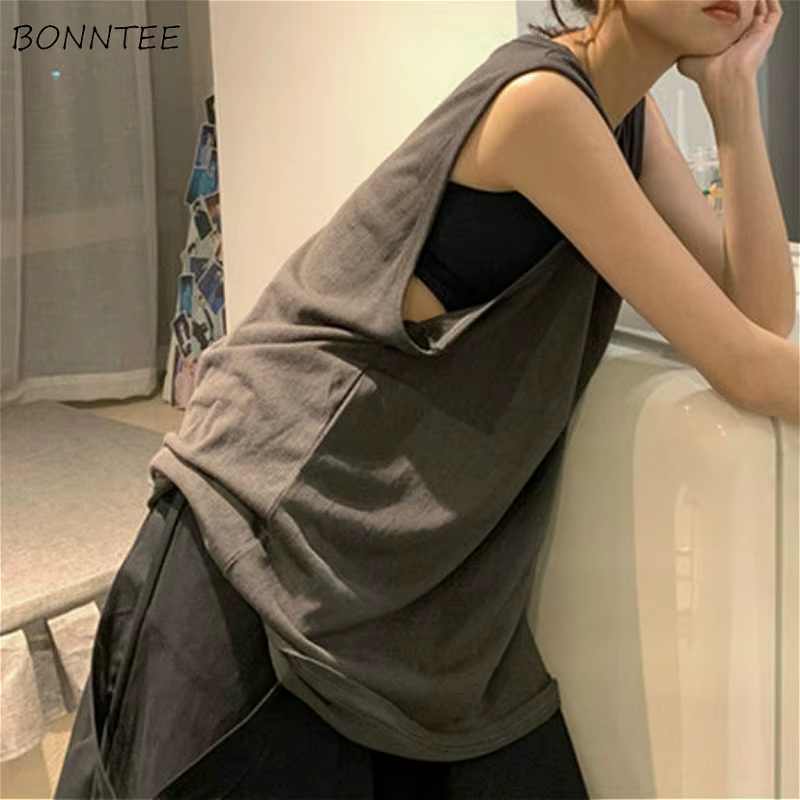 Débardeur Chic Coréen pour Femme, Couleur Unie, Simple, Basique, Assressenti, Fibres Précieuses, Dou