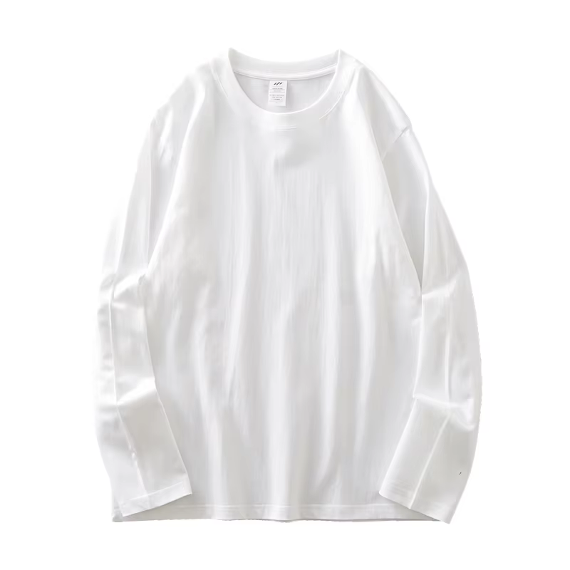DUKEEN hommes 260G à manches longues t-shirts 2025 printemps pur coton couleur unie basique col rond