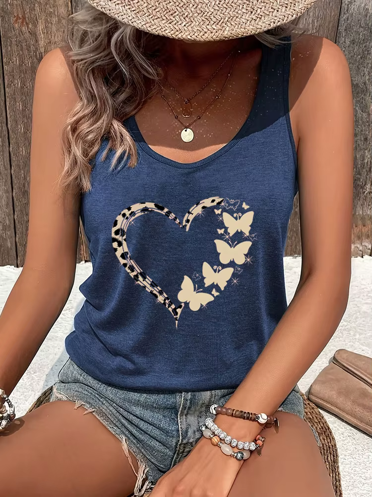 Femme Racerback Débardeur Léopard Papillon Imprimé Sexy Hauts Papillon Amant Cadeau Tenue D'été Coeu