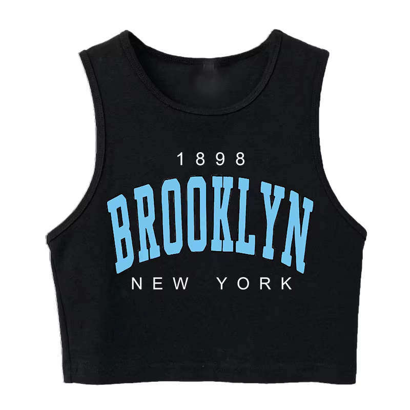 T-shirt court imprimé lettre pour femme, Harajuku, années 90, Brooklyn, style coréen, Y2K, années 18