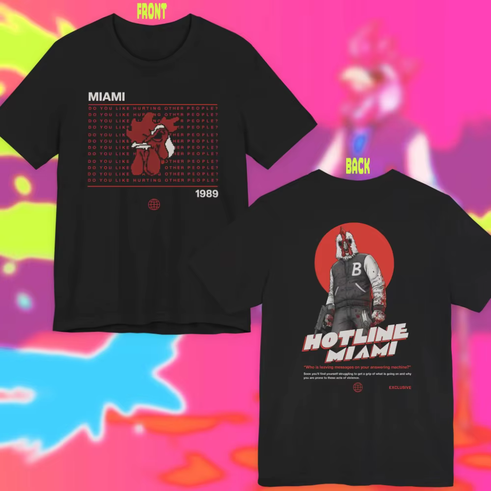 T-shirt graphique Miami Hotline, style rétro Miami 1989, pixel art, pur coton, streetwear pour coupl