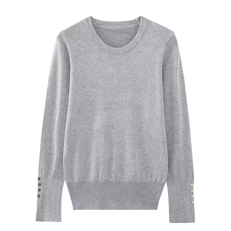 YENKYE automne femmes solide col rond à manches longues basique tricot pull décontracté hauts pullov