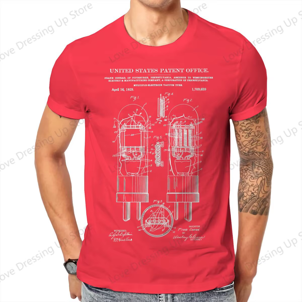 T-shirt en coton avec tube sous vide électronique pour homme, vintage, vêtements dermatologiques