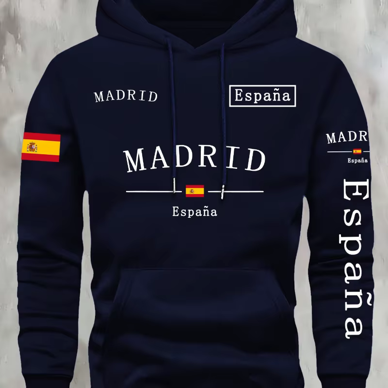 Sweat-shirt à capuche pour hommes et femmes, imprimé drapeau espagnol de Madrid, automne hiver, vaca