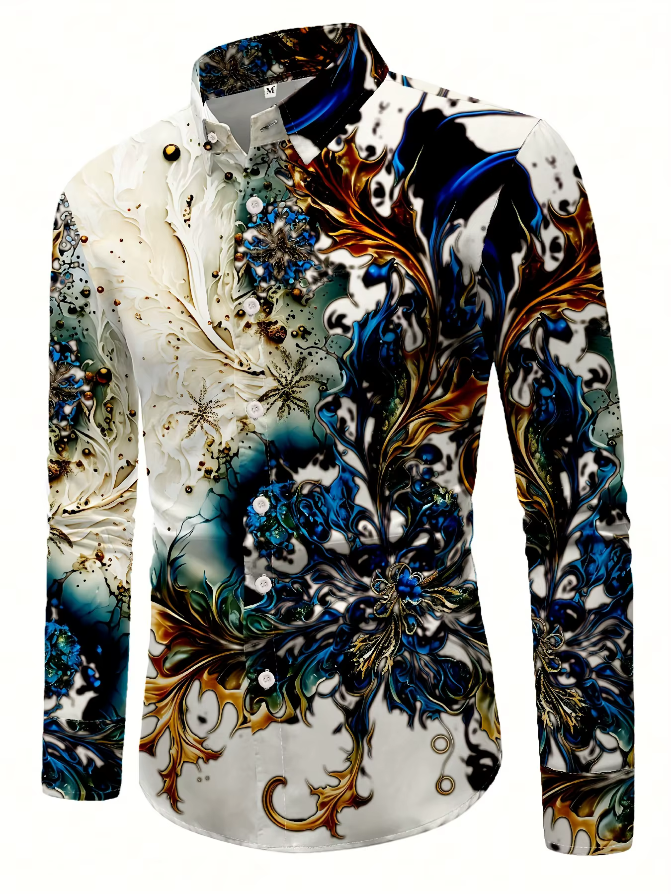 Chemise boutonnée décontractée à motifs géométriques pour hommes – Mélange de polyester, col à rever