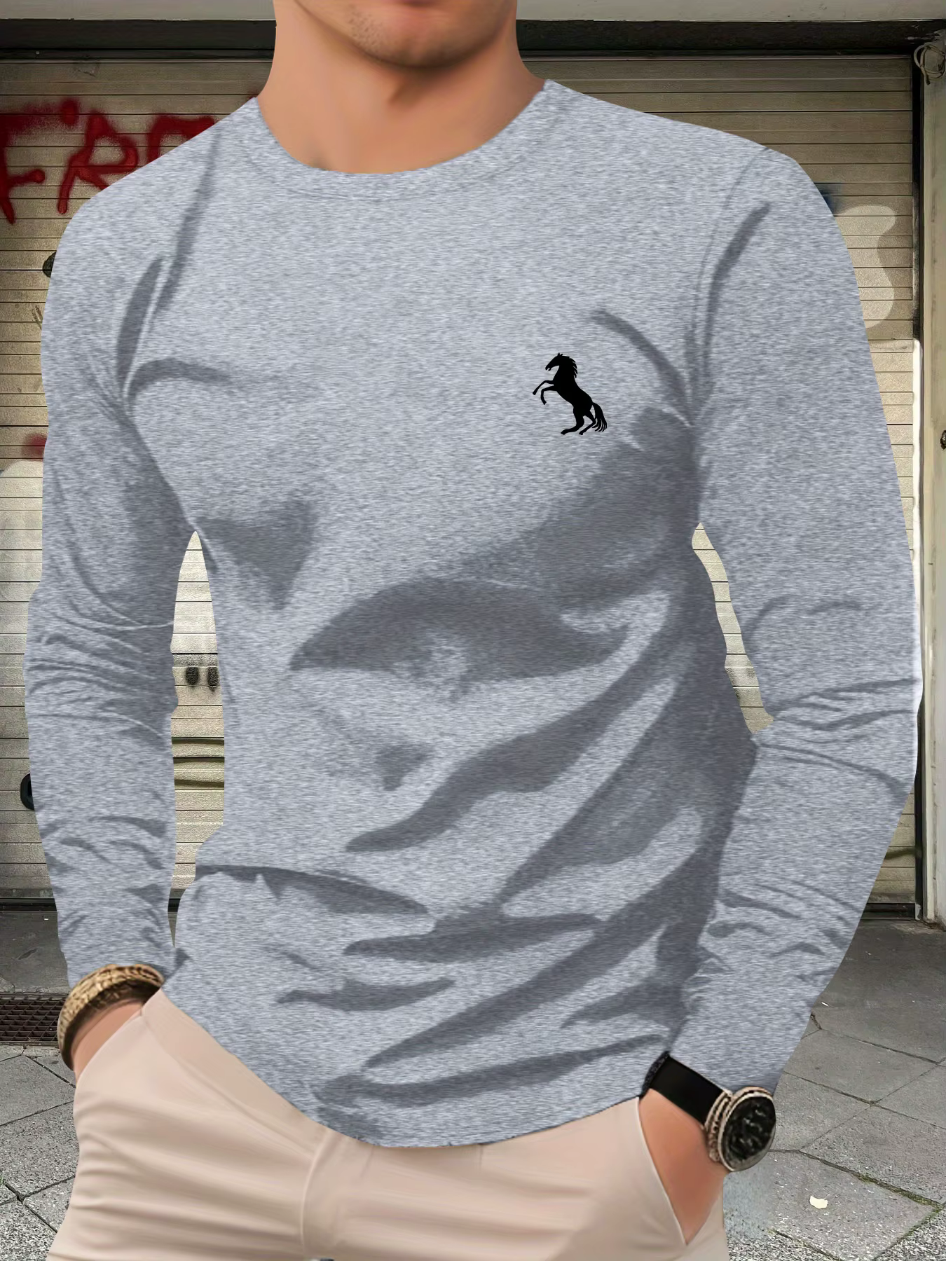 T-shirt à manches longues pour hommes, 100% pur coton, ample et confortable, décontracté, tendance, 