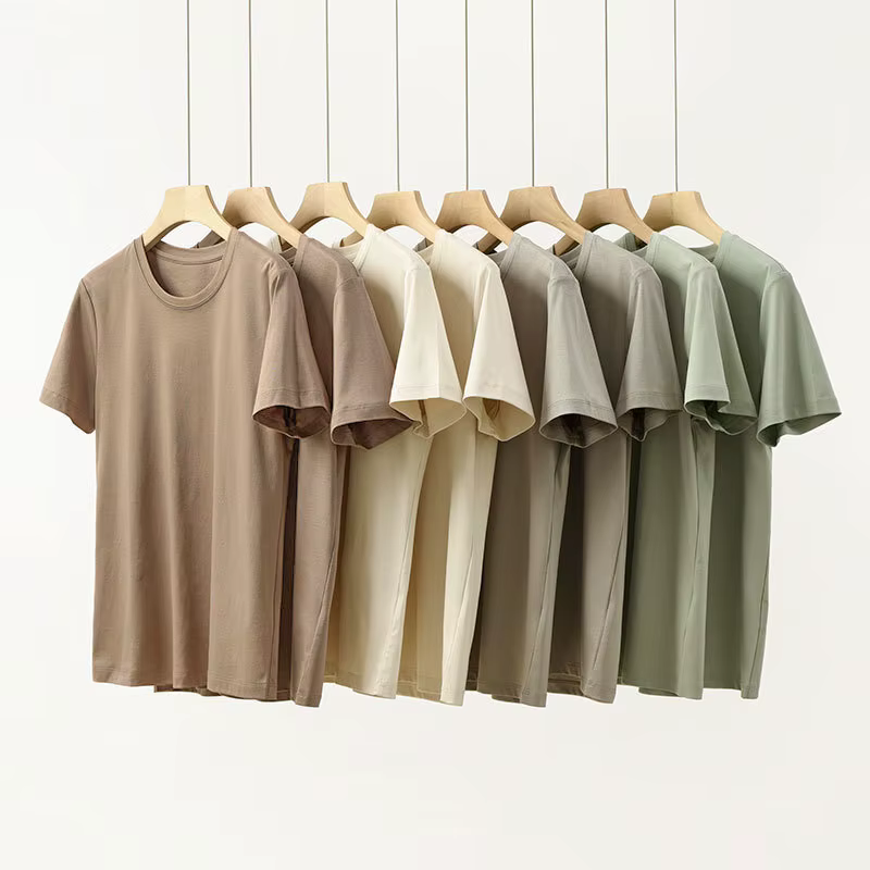 T-shirts d'été en coton mercerisé pour femmes, en soie, col rond, manches courtes, amples et droits,