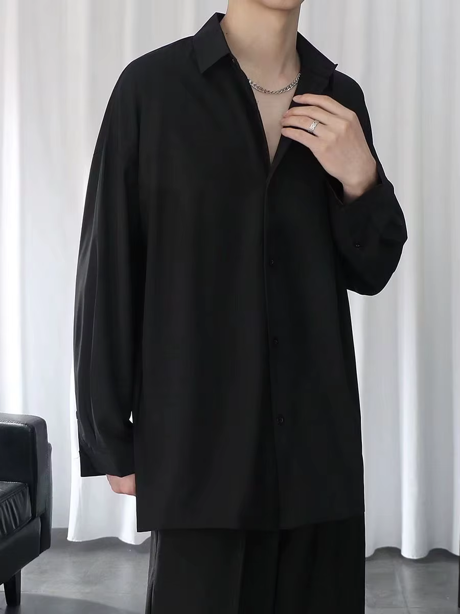Chemise noire pour hommes, belle veste ample tombante à manches longues, décontractée, à la mode, be