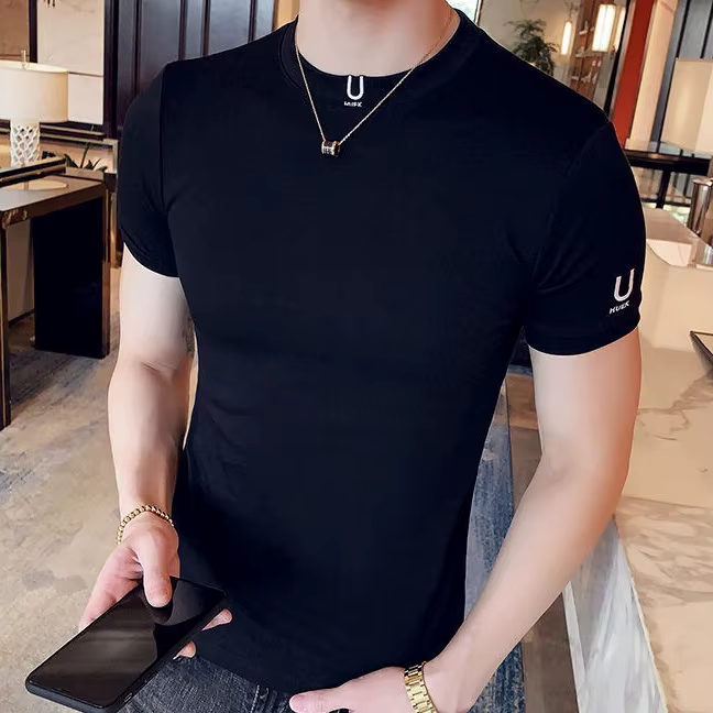 T-shirt noir pour homme, vêtement simple, Streetwear, slim, Muscles, Gym, homme ordinaire, Cool, amp