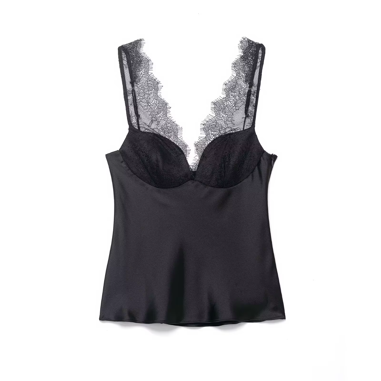 HH Femme Mode Décoration en dentelle Haut court uni Sexy Sans manches Dos nu Col en V Fermeture écla