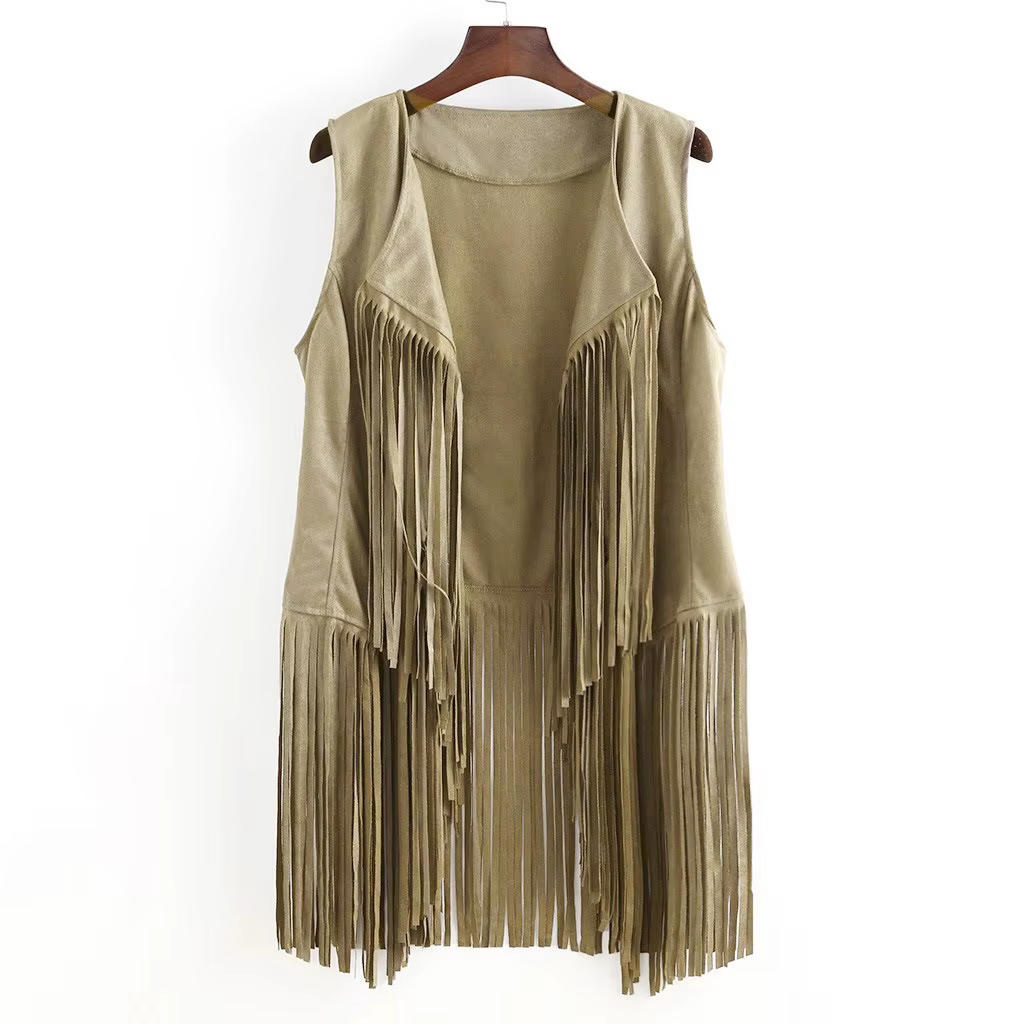 Nouveau Gilet Frangé Sans Manches pour Femme 2025 – Cardigan Ouvert Style Artistique Rétro Personnal