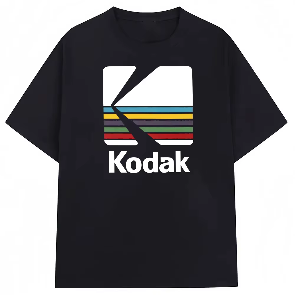 T-shirt graphique Kodak Rainbow Stripe Logo 2026 été homme femme 100% coton vintage streetwear décon