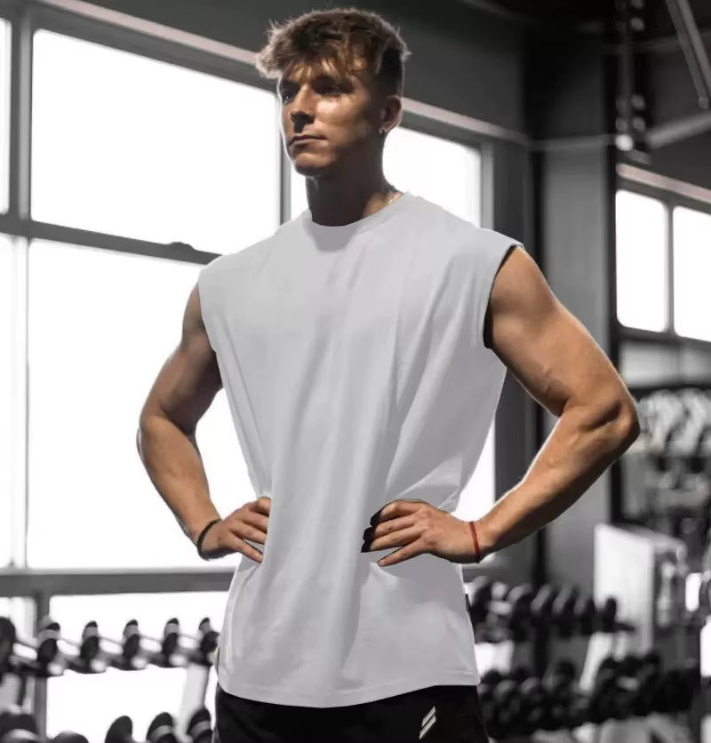 Débardeur de fitness d'été pour hommes, maillot de sport sans manches respirant à col rond pour la c