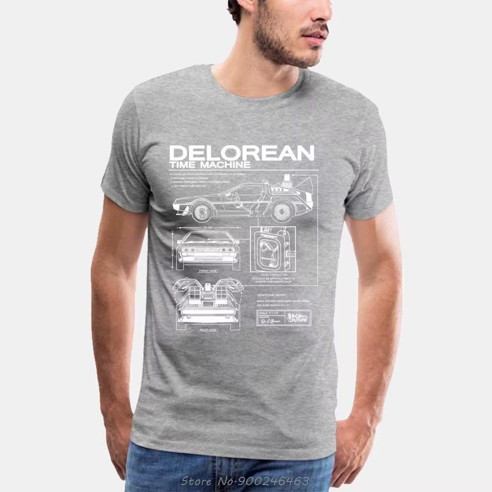 T-shirt imprimé Back To The Future Delorean Schematic pour hommes, t-shirt en coton pour moto, t-shi