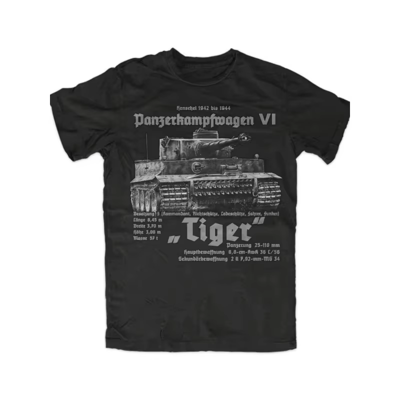 T-shirt American WW2 Défense Force Tank Force King Tiger Tank. T-Shirt d'été en coton à manches cour