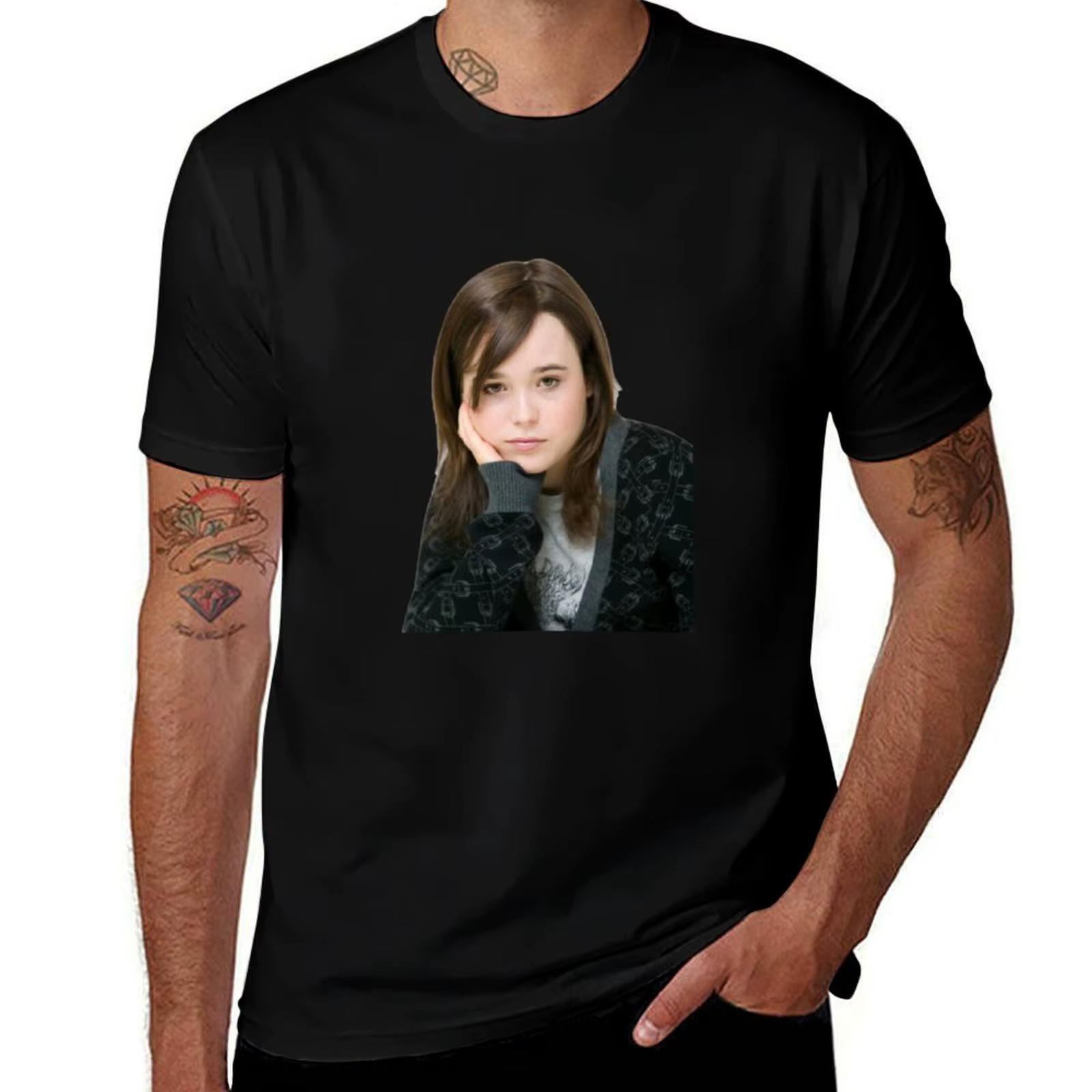 Ellen Page T-Shirt Basique Couleur Unie Décontracté