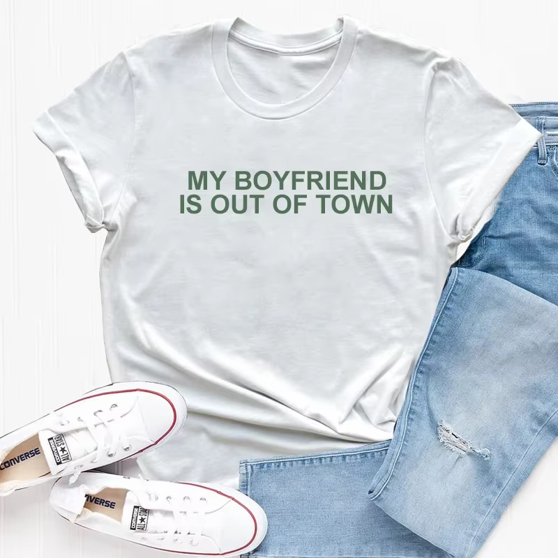 Mon petit ami est hors de la ville t-shirts coton à manches courtes T-shirt femmes rétro lettre impr