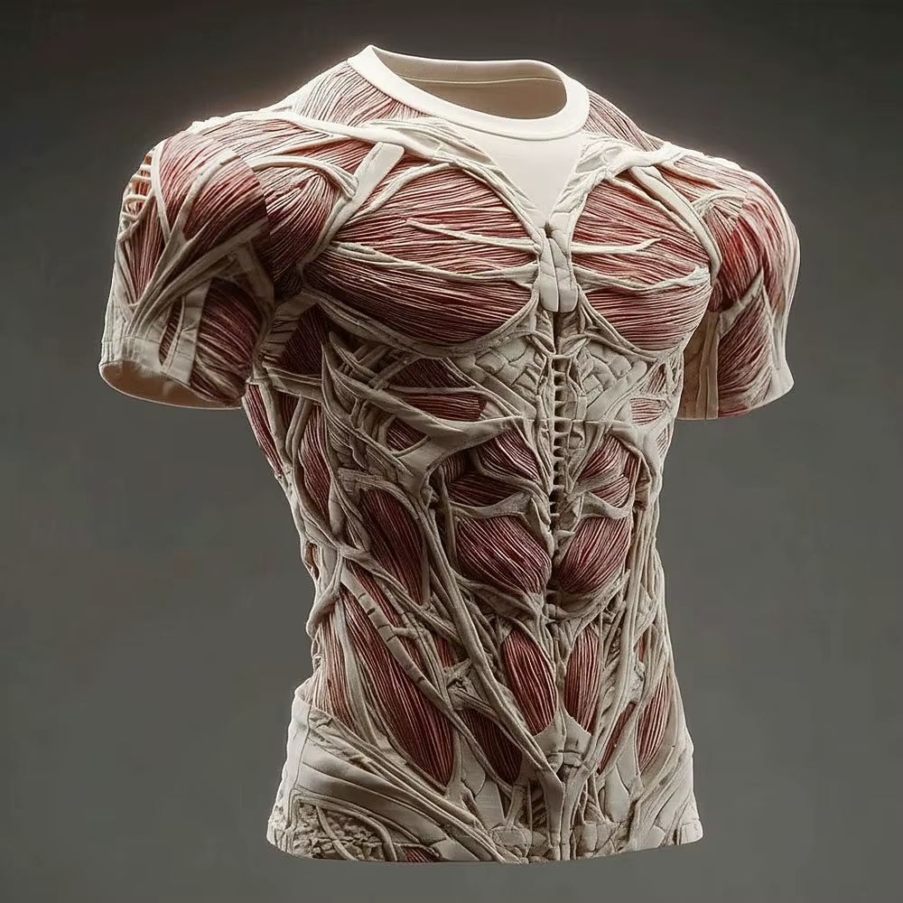 T-shirts Horreur Squelette Musculaire Humain Imprimé 3D Homme Femme Manches Courtes Col Rond Hauts D