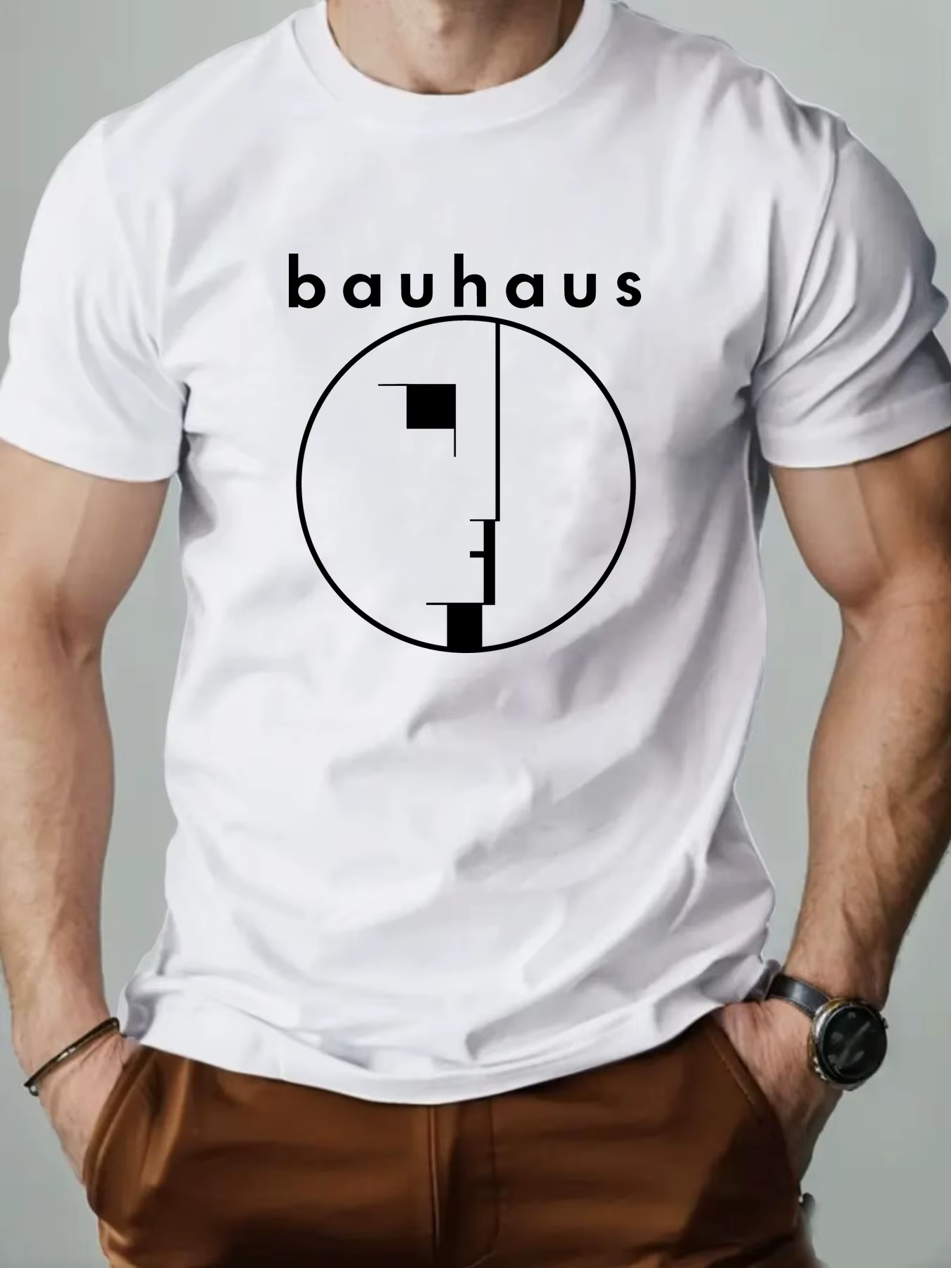 T-shirt décontracté pour homme, style Bauhaus abstrait, manches courtes, tendance streetwear, 100% c