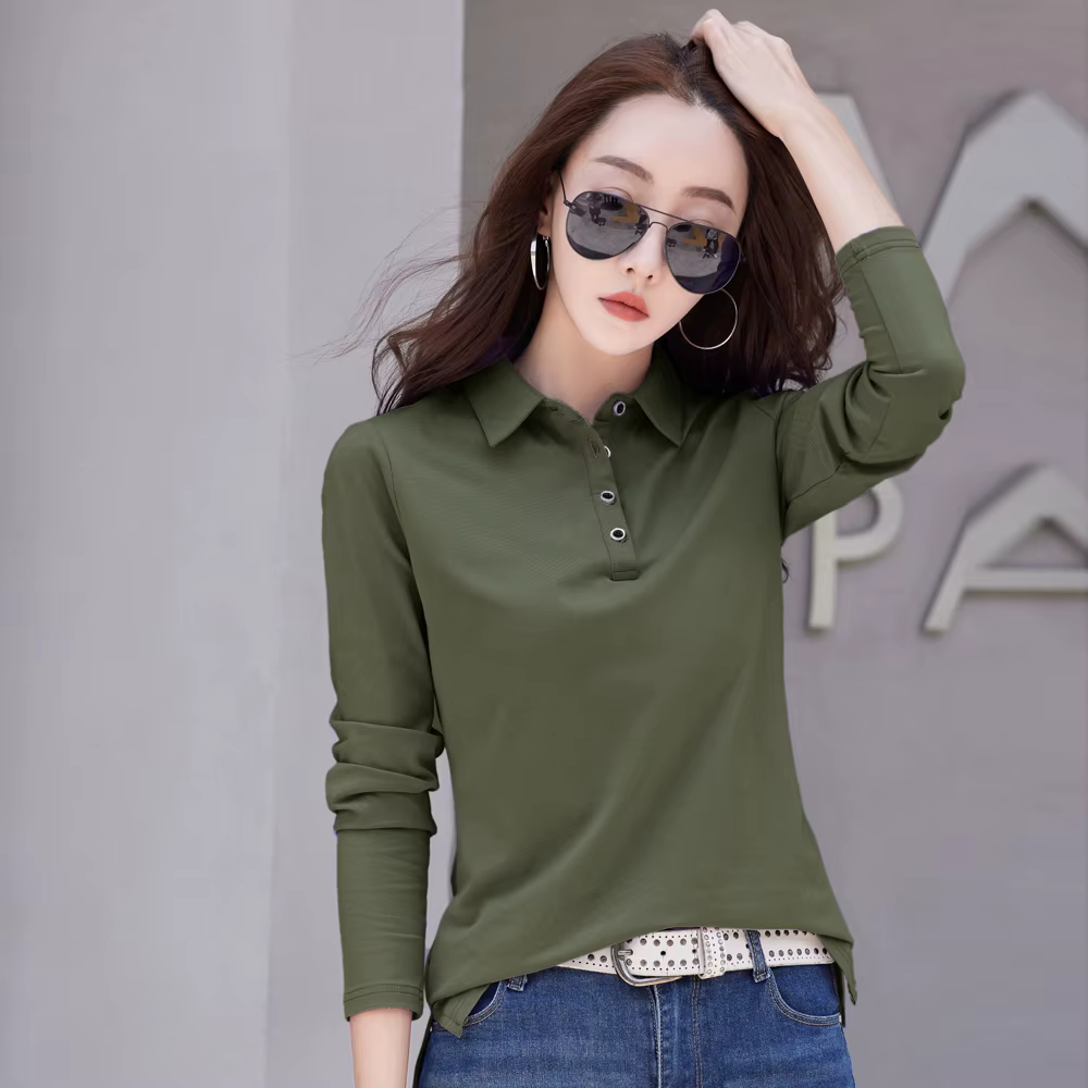 Automne nouveau en basique t-shirt à manches longues coton grande taille coton Polo t-shirt femmes b
