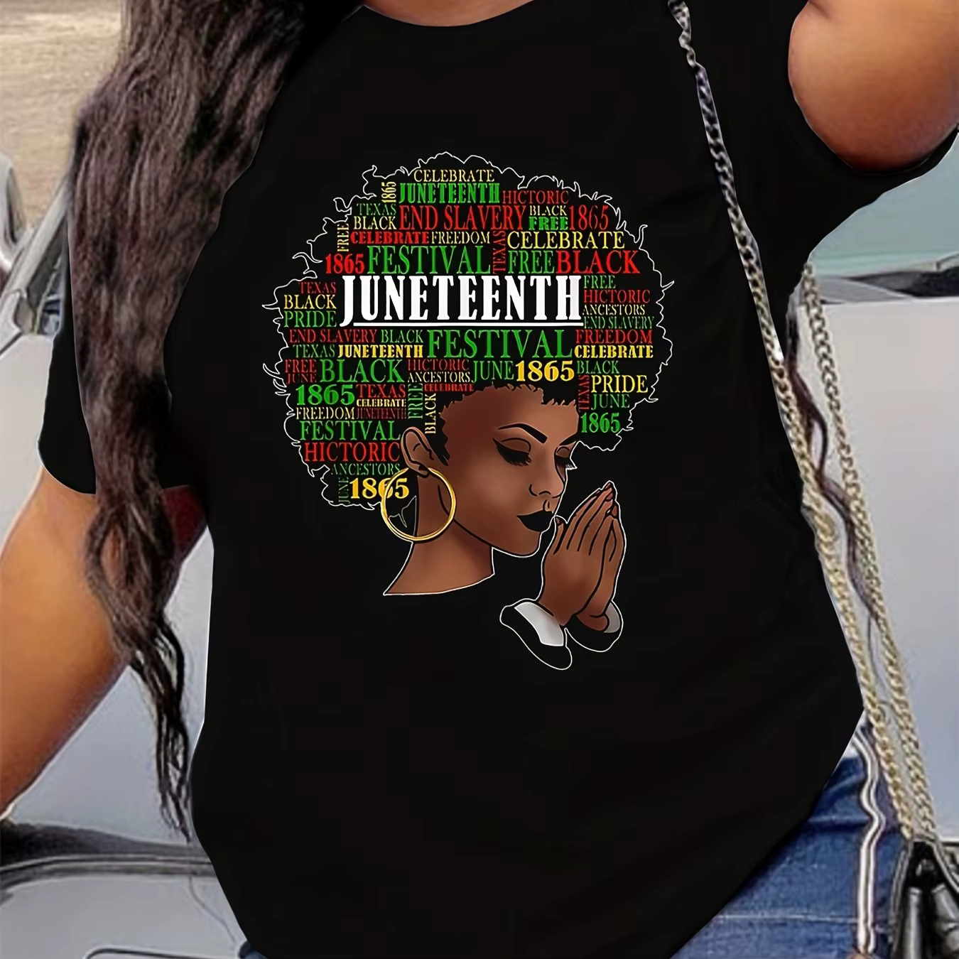 Juneteenth-T-shirt imprimé, haut décontracté à manches courtes et col rond pour l'été et le printemp