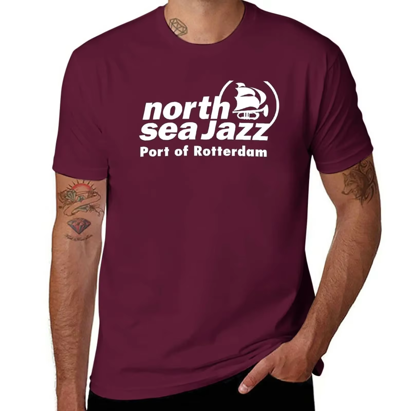 T-shirt manches courtes homme, estival et vintage, avec personnage de jazz de la mer du Nord, PO gy,