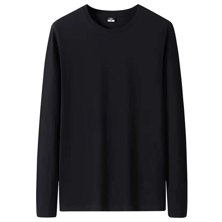 T-shirts en coton pour hommes, coupe longue, mode 2026, col rond, slim, décontracté, couleur unie, a