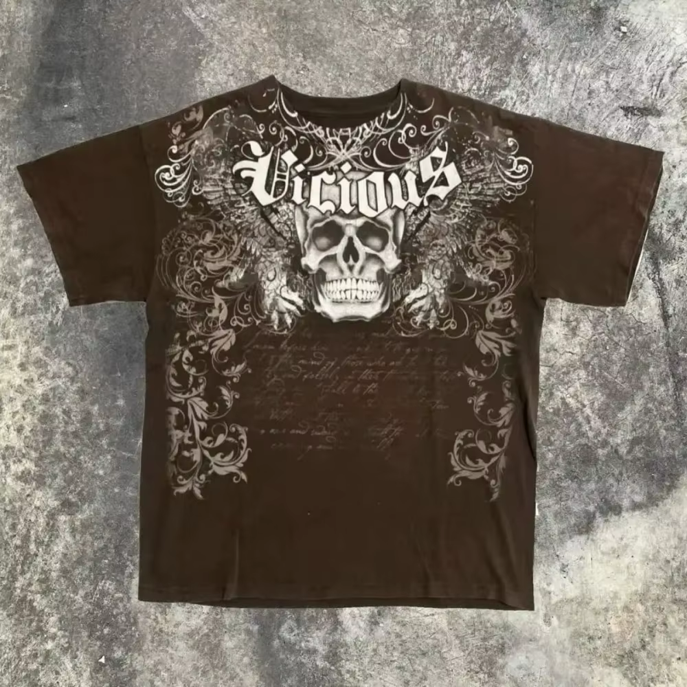 T-shirt d'été pour hommes, style gothique européen et américain, imprimé crâne, confortable, respira