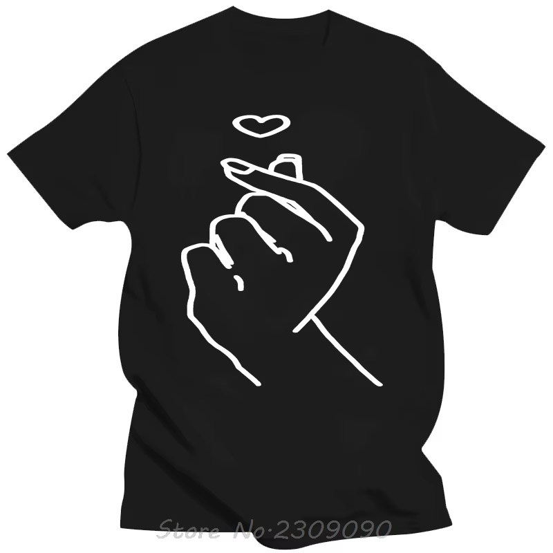 Kpop chemise coréenne amour coeur main symbole Saranghae amour cadeau T-shirt hommes décontracté T-s
