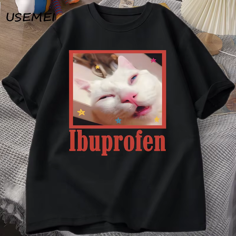 Ibuprofen chat Meme T-Shirt drôle chat graphique T-Shirt mignon chat amant coton T-Shirt décontracté
