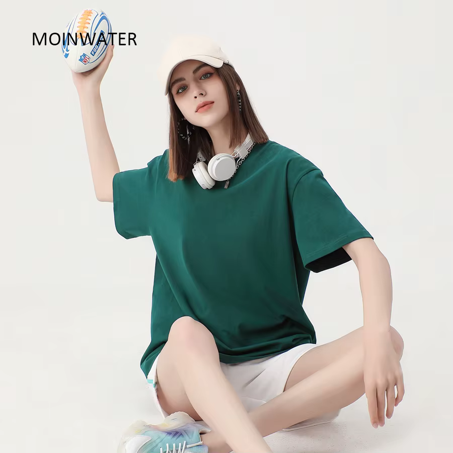 WAVLATII nouvelles femmes solide coton t-shirts femme vert foncé surdimensionné décontracté doux t-s