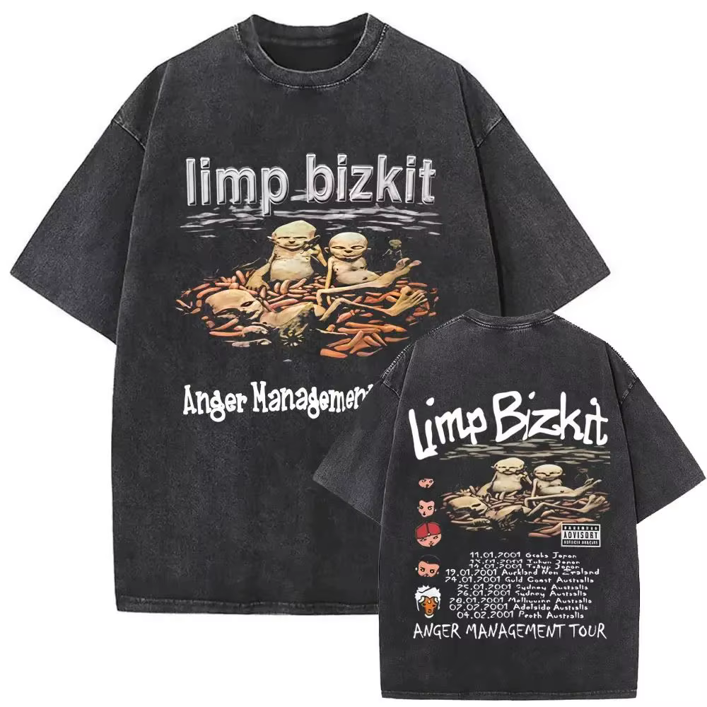 T-shirt Punk Rock Y2k, style vintage délavé, imprimé graphique du groupe de rock Limp Bizkit, vêteme