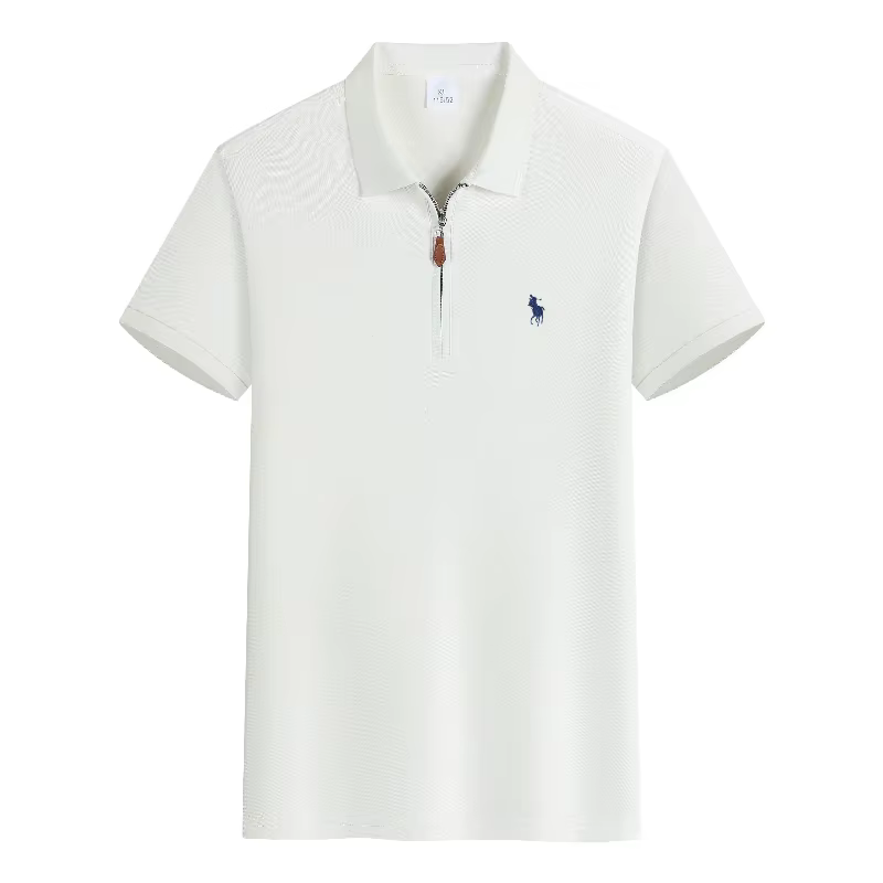 Polo brodé de luxe à manches courtes pour homme, haut à demi-fermeture éclair, confortable et respir