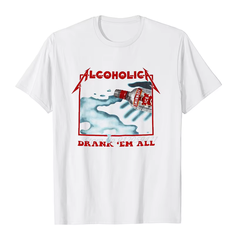 Alcoholica Drank'Em All Vodka musique graphique T-Shirts coton à manches courtes T-Shirts été col ro