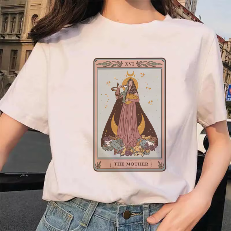 Femmes Tarot carte fleur drôle temps dames dessin animé mode à manches courtes été imprimé T-shirt f