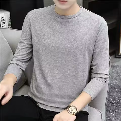 T-Shirt à manches longues pour hommes, col rond, col en v, couleur Pure, couche de Base décontractée