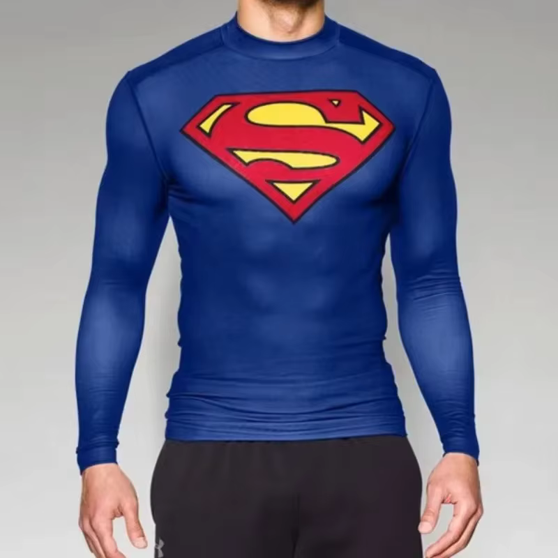 Chemise de compression Superman pour hommes, haut de sport décontracté à manches longues, vêtements 