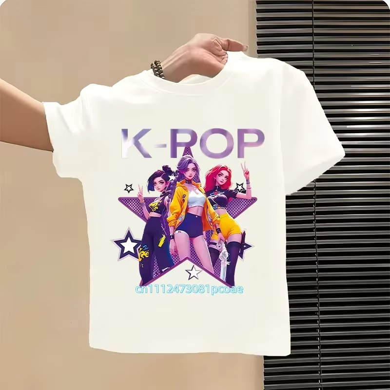 T-shirt Kpop pour enfants, motif dessin animé, manches courtes, haut confortable d'été, cadeau amusa