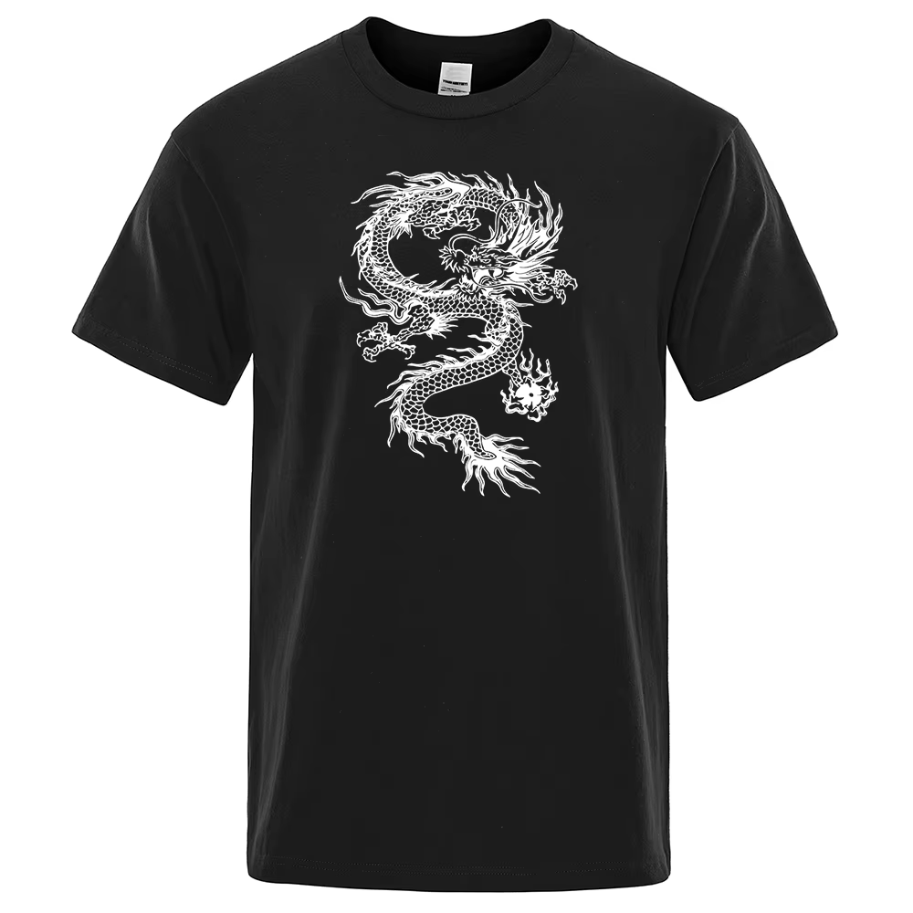 T-Shirt Dragon blanc pour hommes, en coton, ample et respirant, à la mode, de haute qualité, de marq