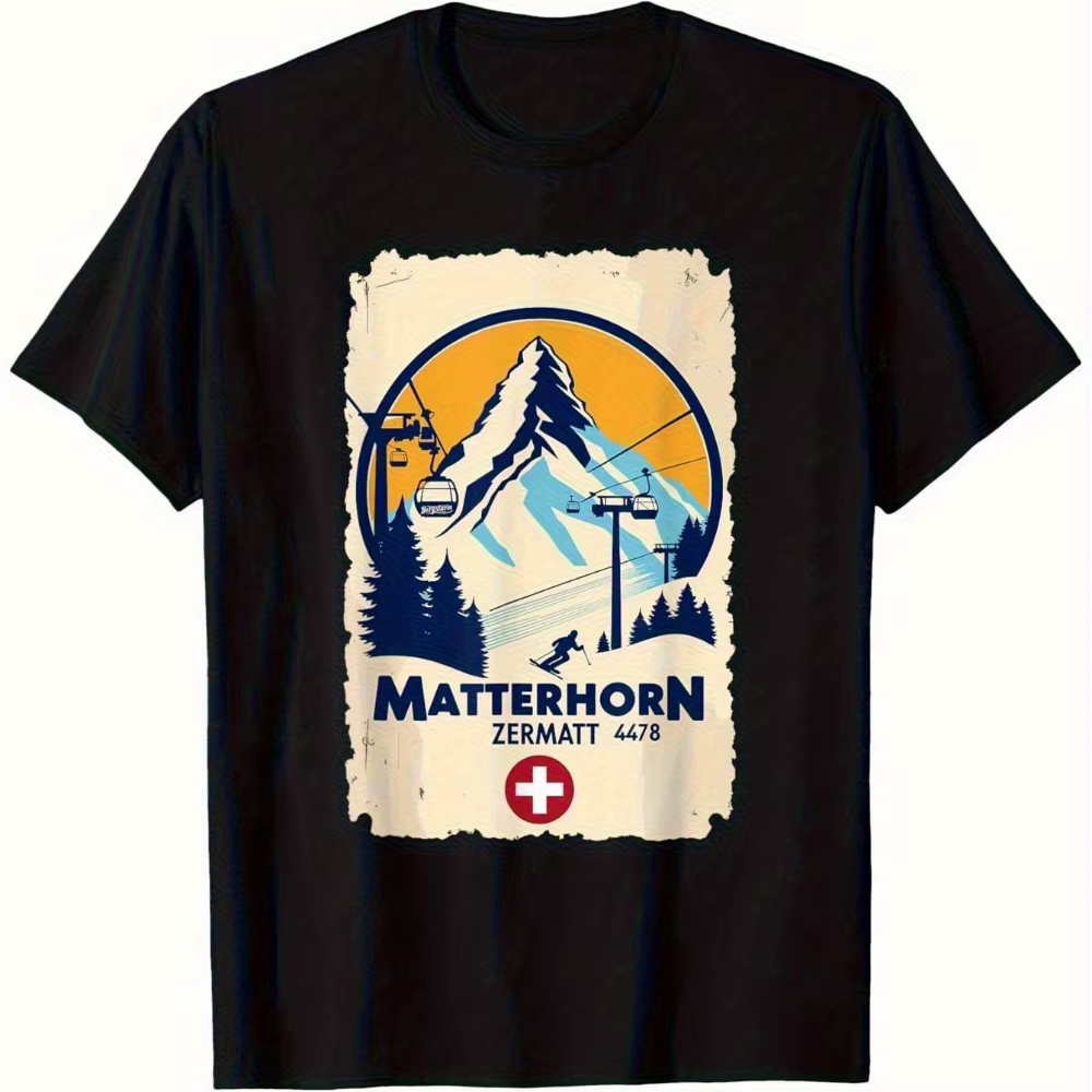 Matterhorn Zermatt station de Ski Vintage motif alpin T-Shirt coton tissu évacuant l'humidité hommes